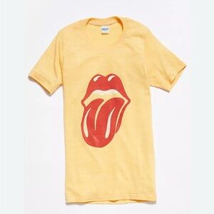 Day Dreamer x Free People yellow Rolling Stones Lips Tee Shirt Sz XL 1989